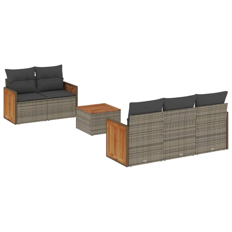 Salon de jardin 6 pcs avec coussins gris résine tressée - 2