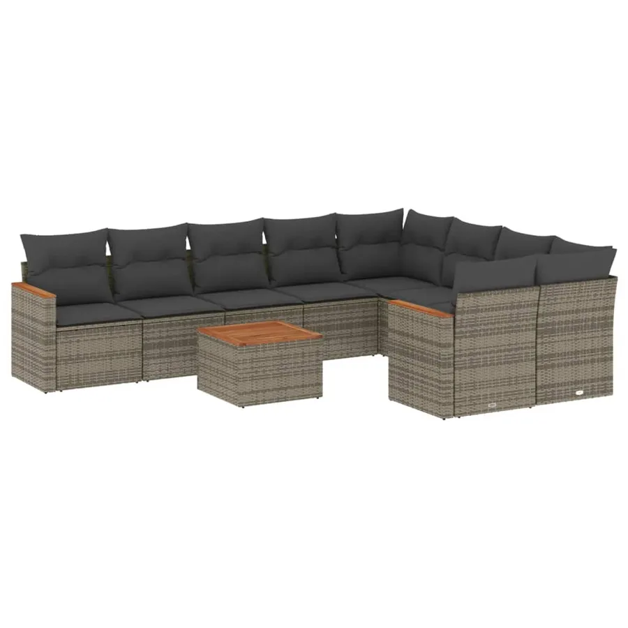 Salon de jardin avec coussins 10 pcs gris résine tressée - 2