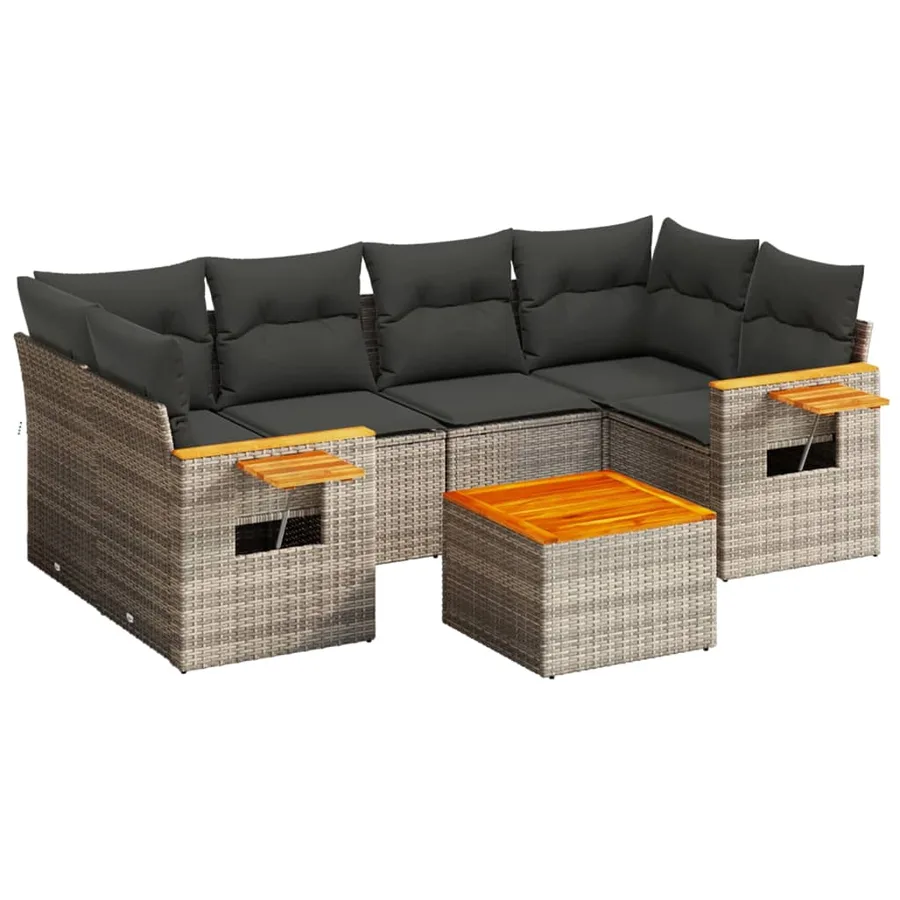 Salon de jardin avec coussins 7 pcs gris résine tressée - 2