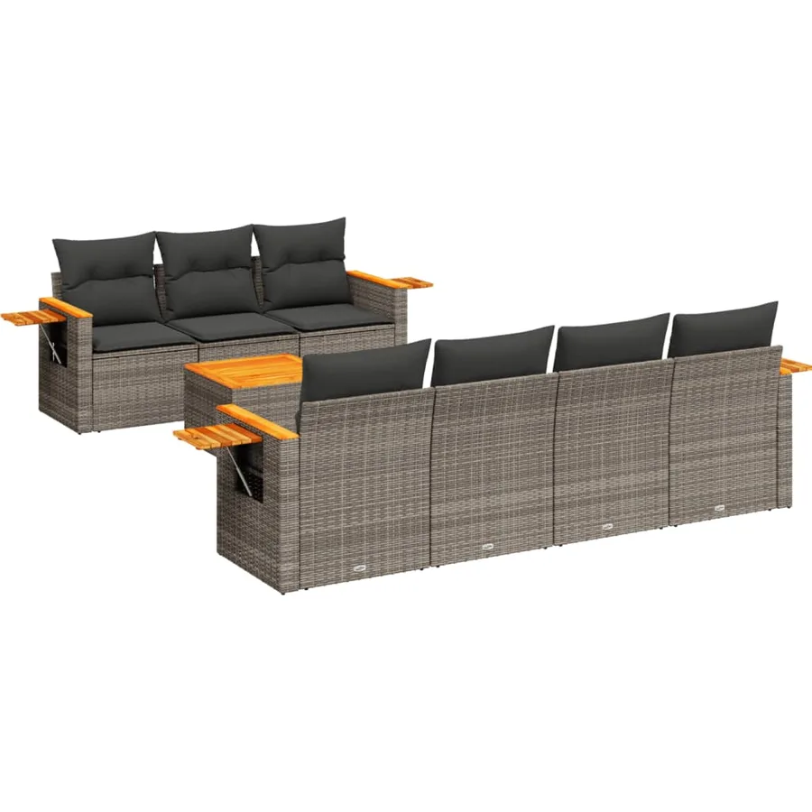 Salon de jardin 8 pcs avec coussins gris résine tressée - 2