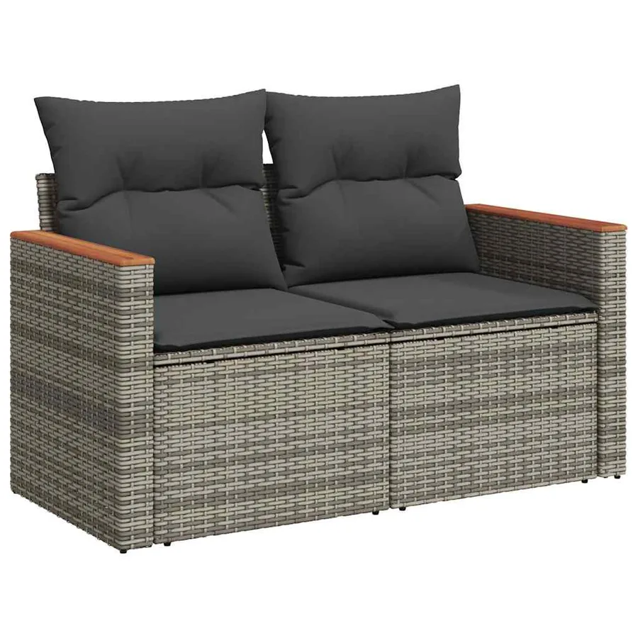 Salon de jardin 9 pcs avec coussins gris résine tressée - 5