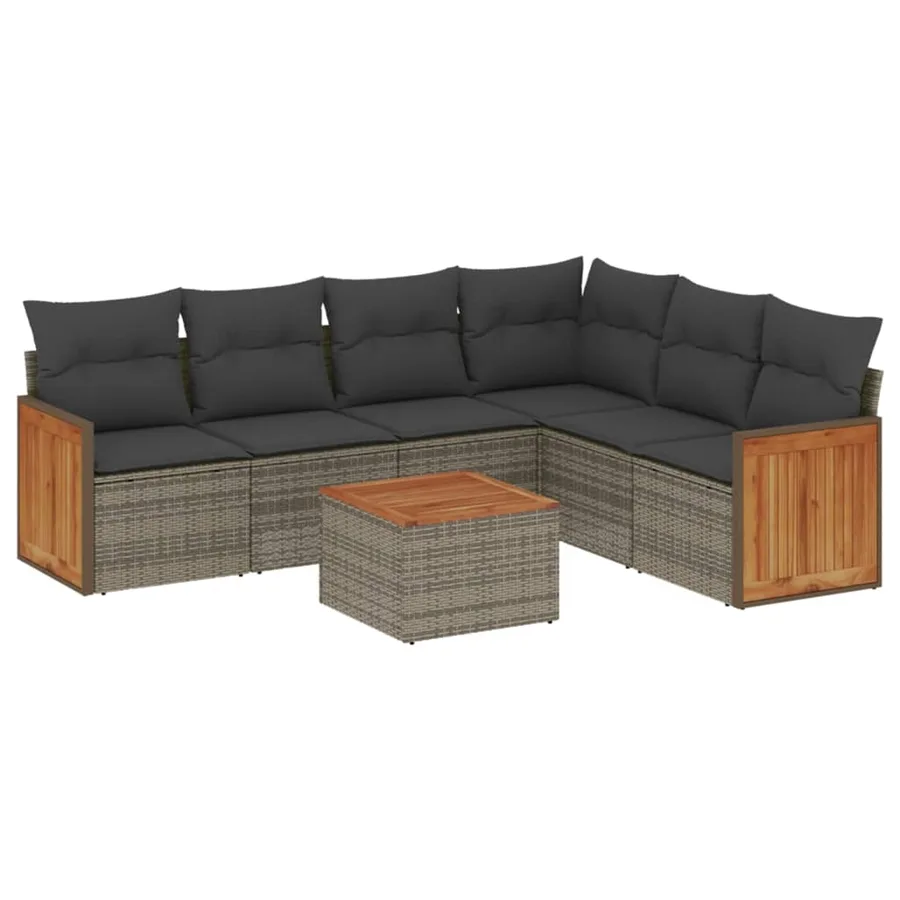 Salon de jardin avec coussins 7 pcs gris résine tressée - 2