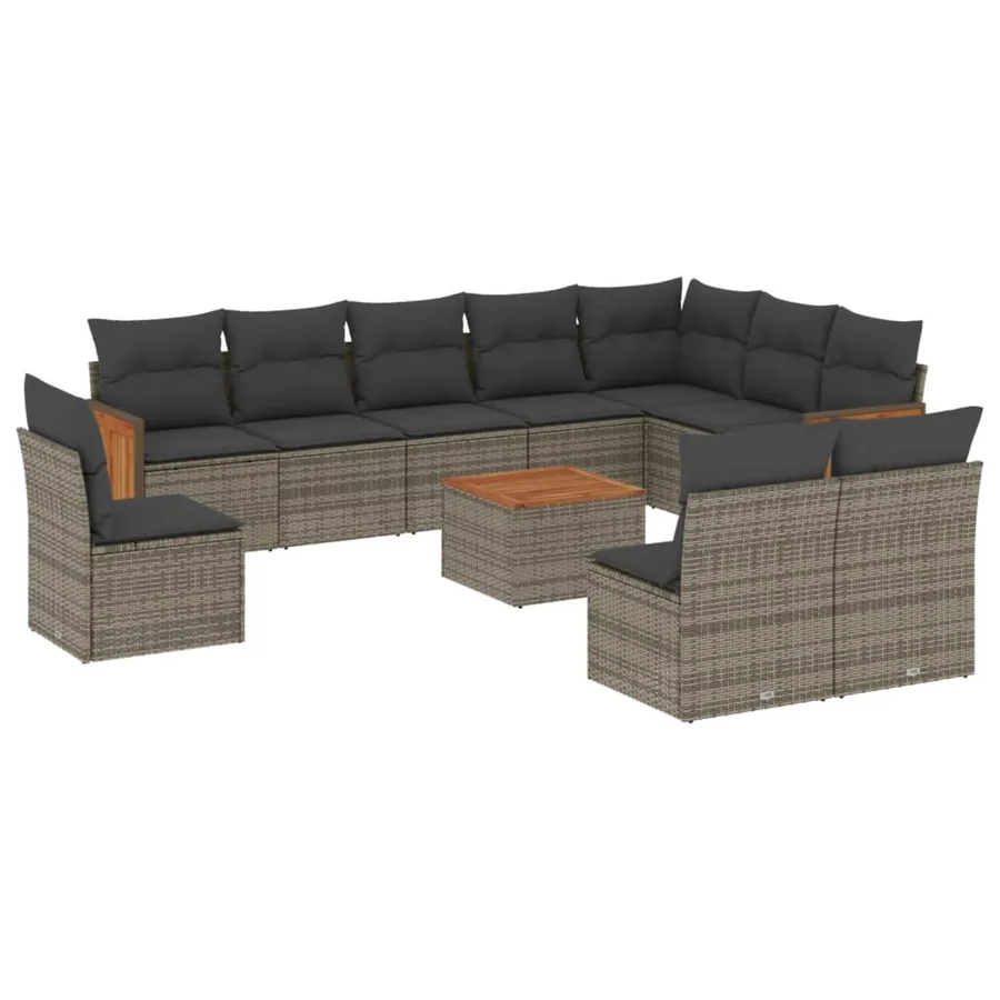 Salon de jardin 11 pcs avec coussins gris résine tressée - 2