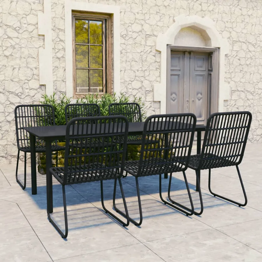 Ensemble à manger d'extérieur 7 pcs résine tressée et verre