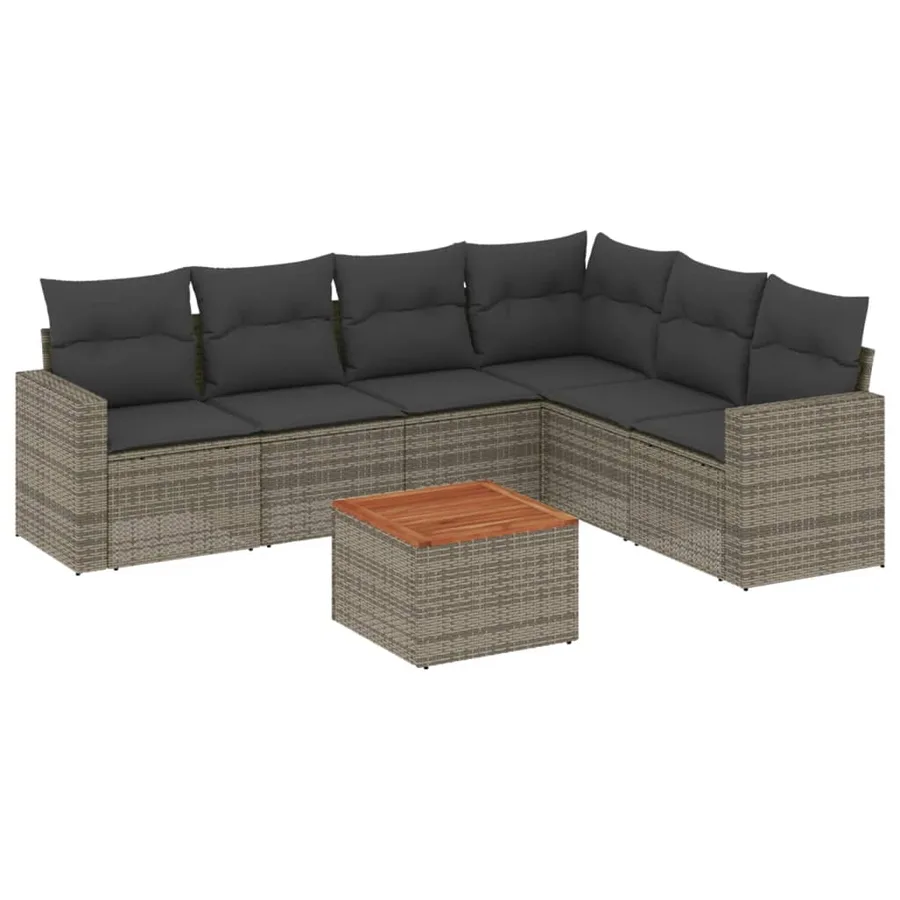 Salon de jardin avec coussins 7 pcs gris résine tressée - 2