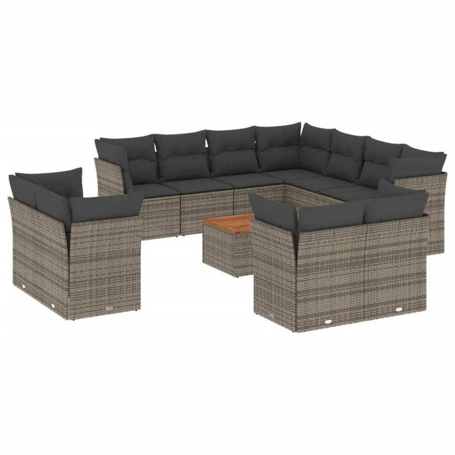 Salon de jardin avec coussins 12 pcs gris résine tressée - 2