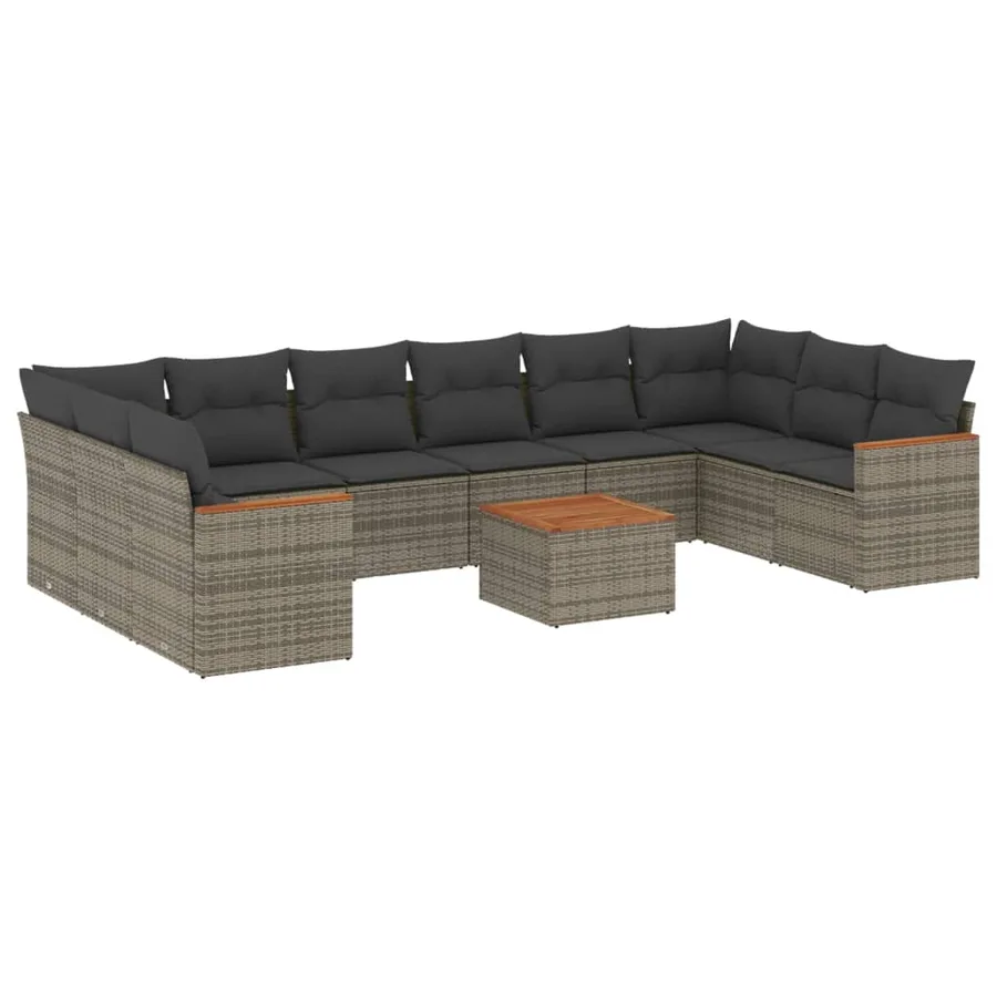 Salon de jardin 11 pcs avec coussins gris résine tressée - 2