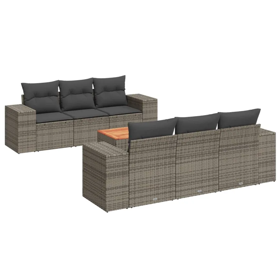 Salon de jardin avec coussins 7 pcs gris résine tressée - 2