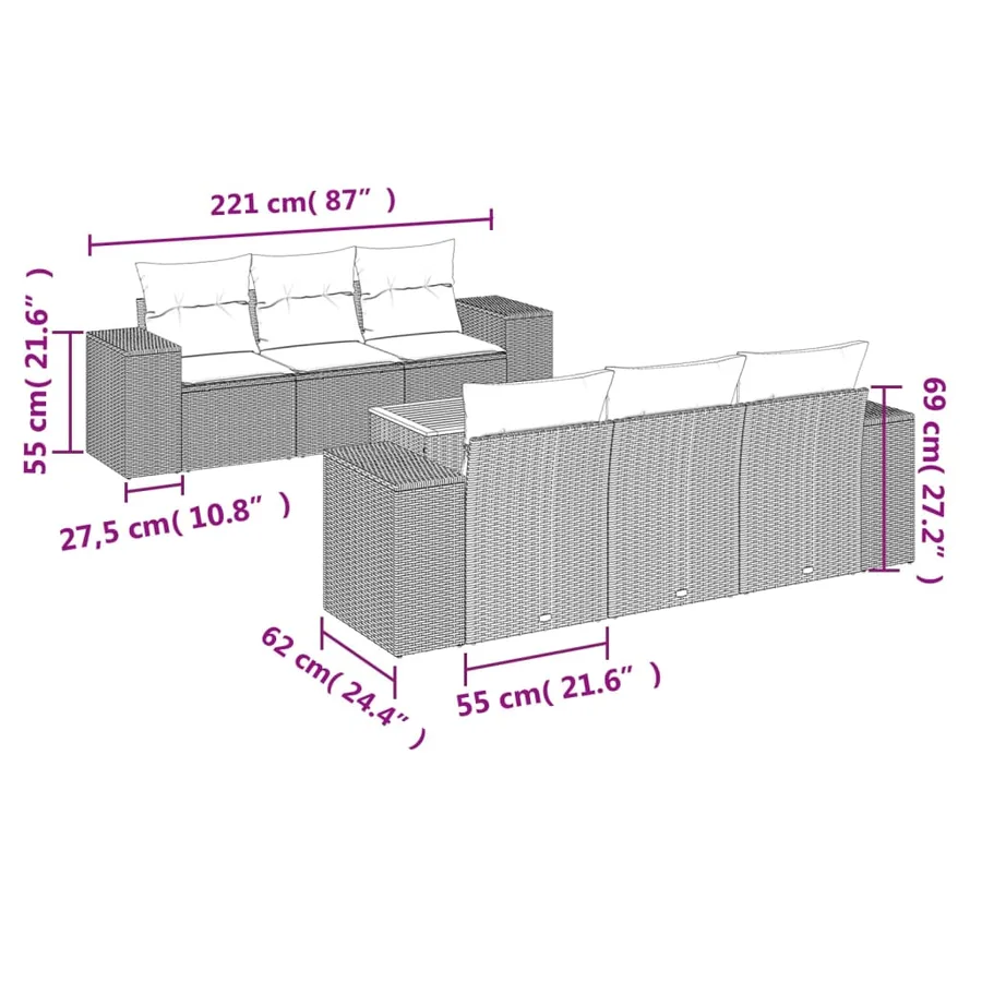 Salon de jardin avec coussins 7 pcs gris résine tressée - 3