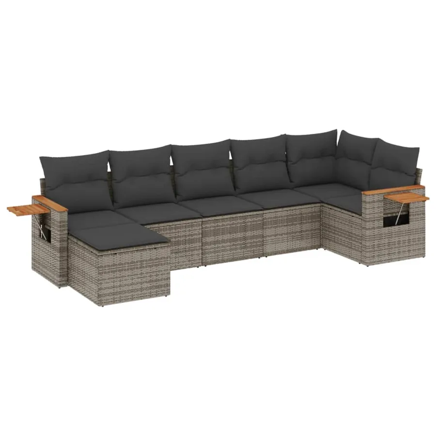Salon de jardin avec coussins 7 pcs gris résine tressée - 2