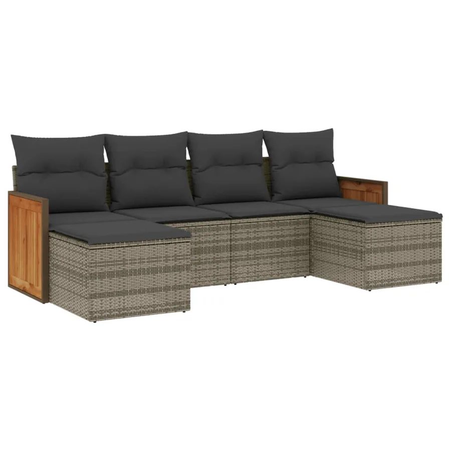Salon de jardin 6 pcs avec coussins gris résine tressée - 2