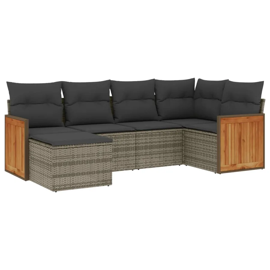 Salon de jardin 6 pcs avec coussins gris résine tressée - 2