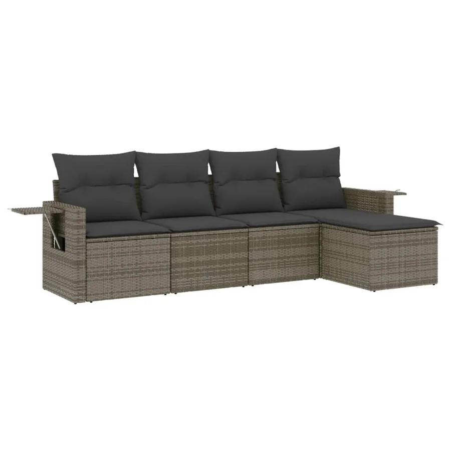 Salon de jardin 5 pcs avec coussins gris résine tressée - 2