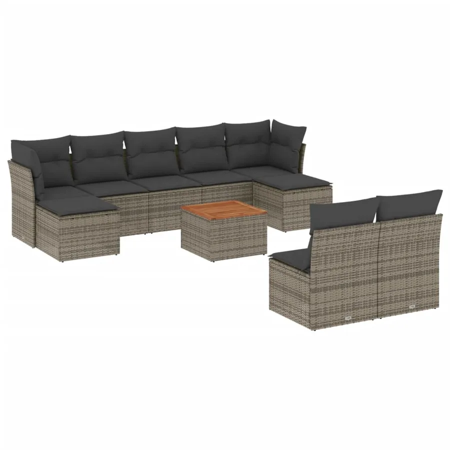 Salon de jardin avec coussins 10 pcs gris résine tressée - 2