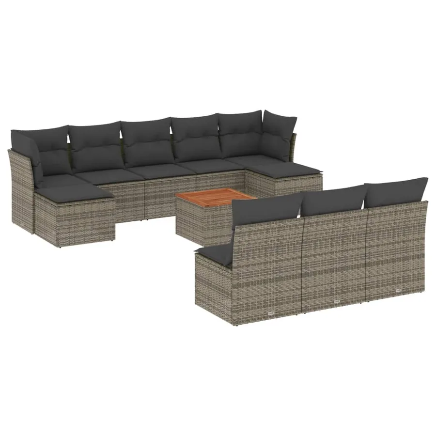 Salon de jardin 11 pcs avec coussins gris résine tressée - 2