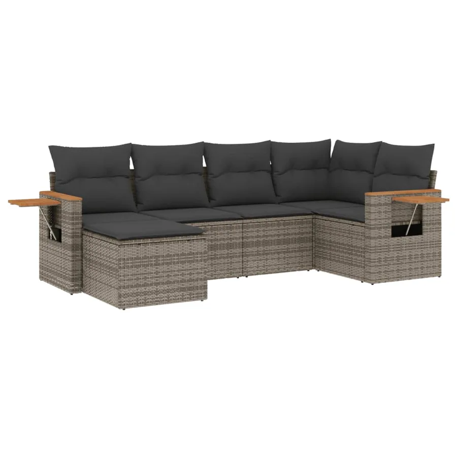 Salon de jardin 6 pcs avec coussins gris résine tressée - 2