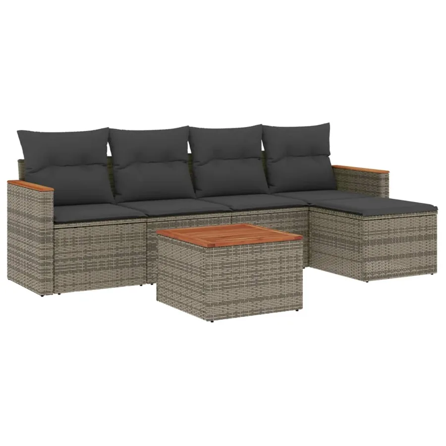 Salon de jardin 6 pcs avec coussins gris résine tressée - 2