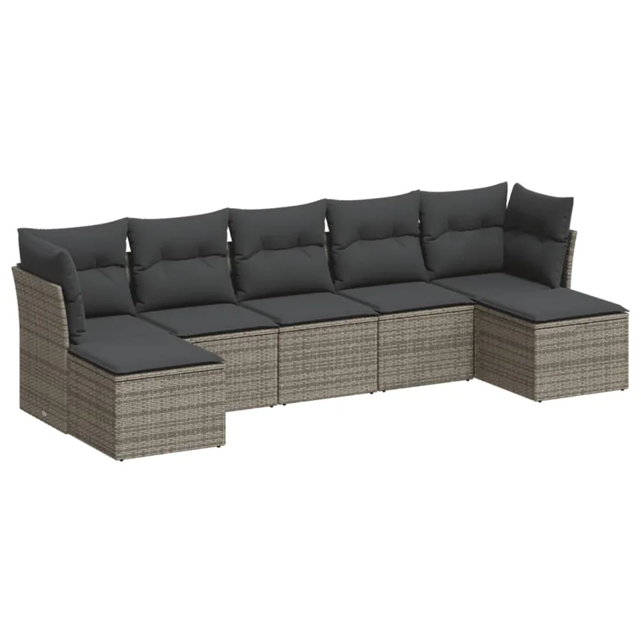 Salon de jardin avec coussins 7 pcs gris résine tressée - 2
