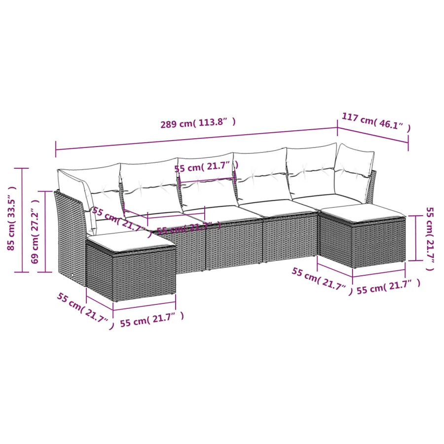 Salon de jardin avec coussins 7 pcs gris résine tressée - 3