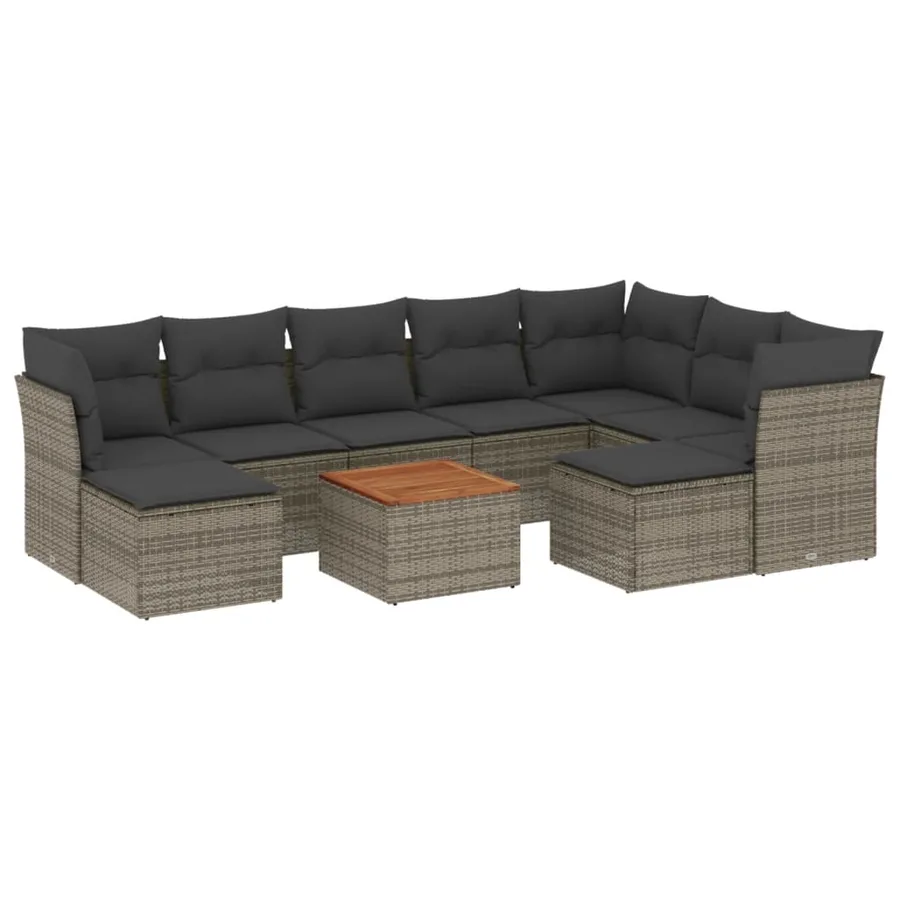 Salon de jardin avec coussins 10 pcs gris résine tressée - 2