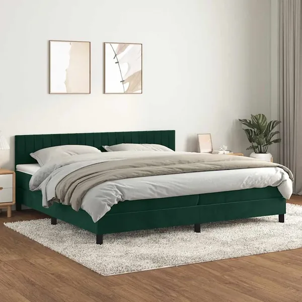 Sommier à lattes de lit et matelas Vert foncé 200x200cm Velours