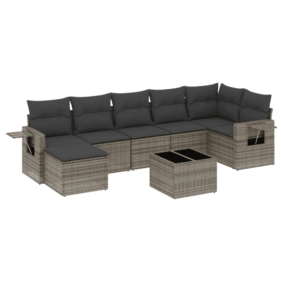 Salon de jardin 8 pcs avec coussins gris résine tressée - 2