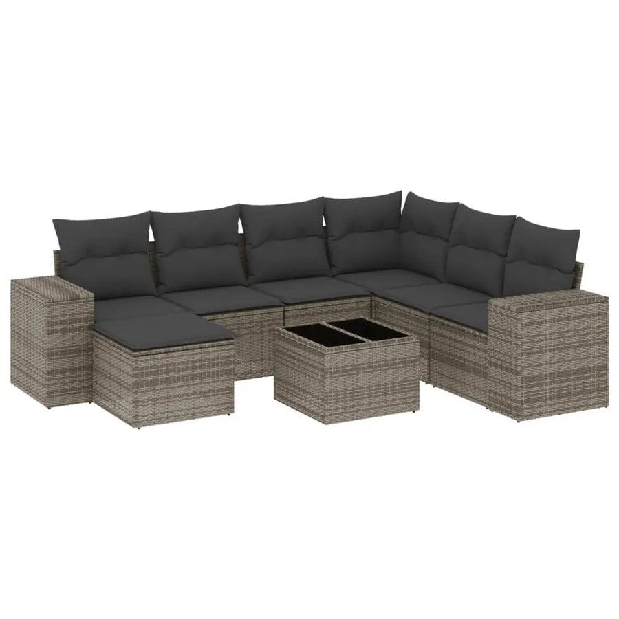 Salon de jardin 8 pcs avec coussins gris résine tressée - 2