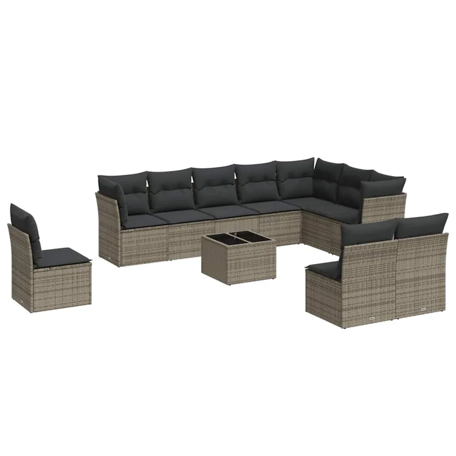 Salon de jardin 11 pcs avec coussins gris résine tressée - 2