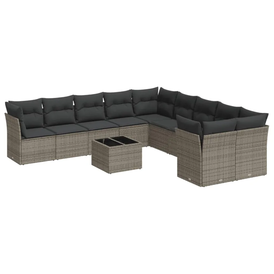 Salon de jardin 11 pcs avec coussins gris résine tressée - 2