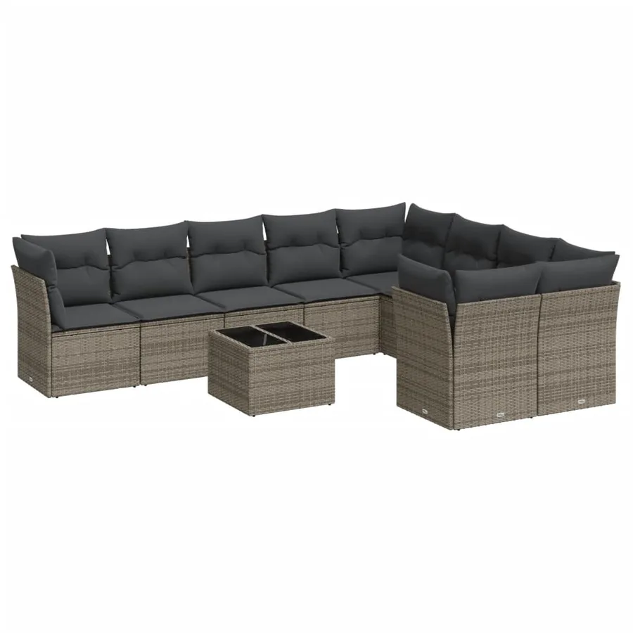 Salon de jardin avec coussins 10 pcs gris résine tressée - 2