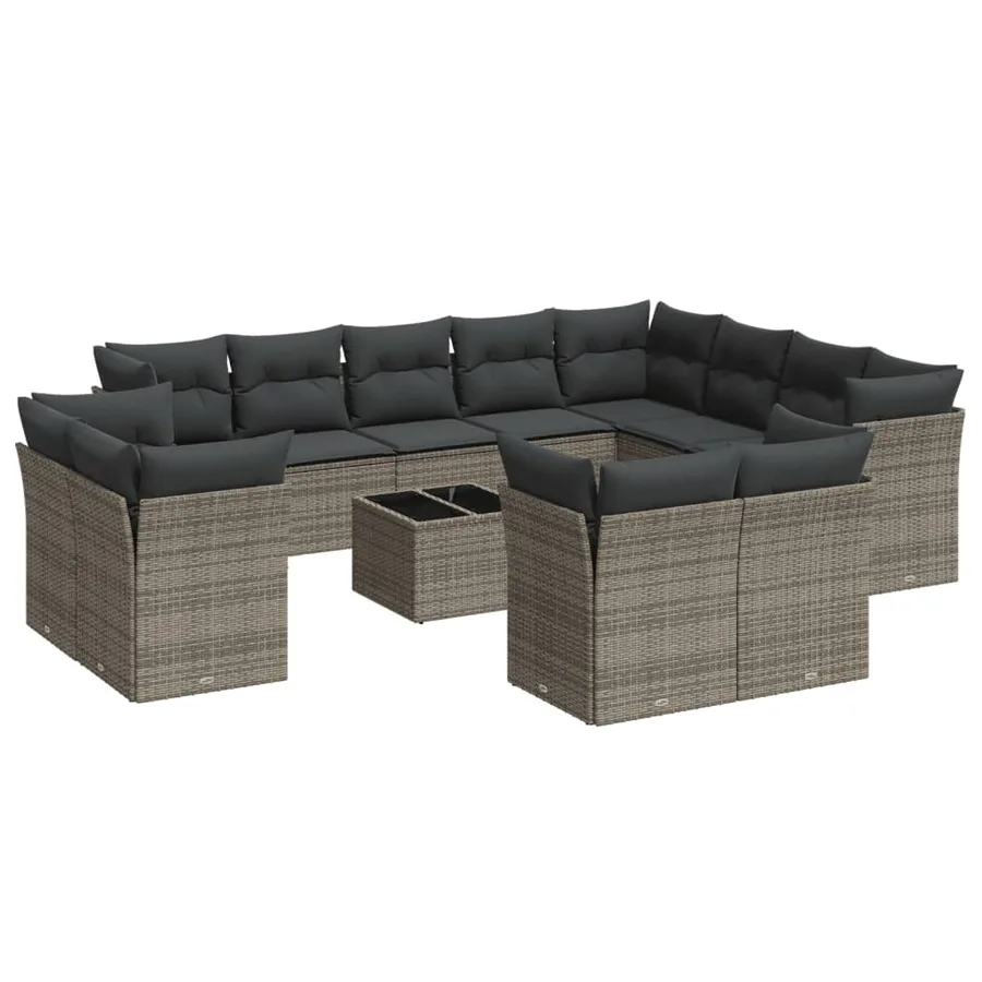Salon de jardin avec coussins 13 pcs gris résine tressée - 2