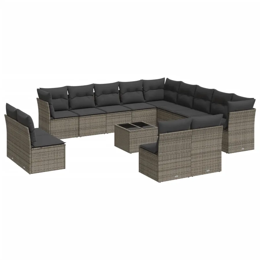 Salon de jardin avec coussins 14 pcs gris résine tressée - 2