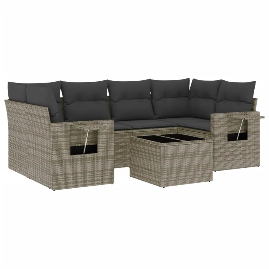 Salon de jardin avec coussins 7 pcs gris résine tressée - 2