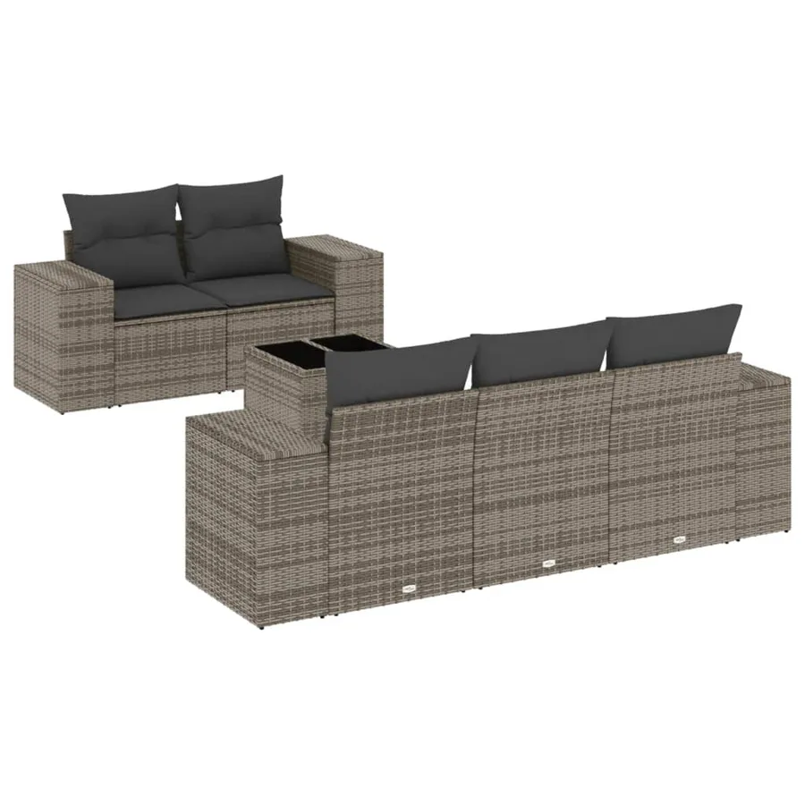 Salon de jardin 6 pcs avec coussins gris résine tressée - 2