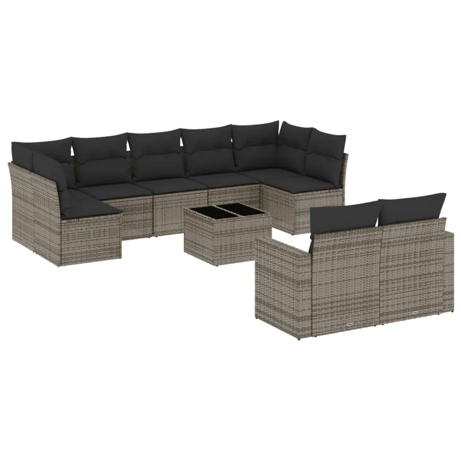 Salon de jardin avec coussins 10 pcs gris résine tressée - 2
