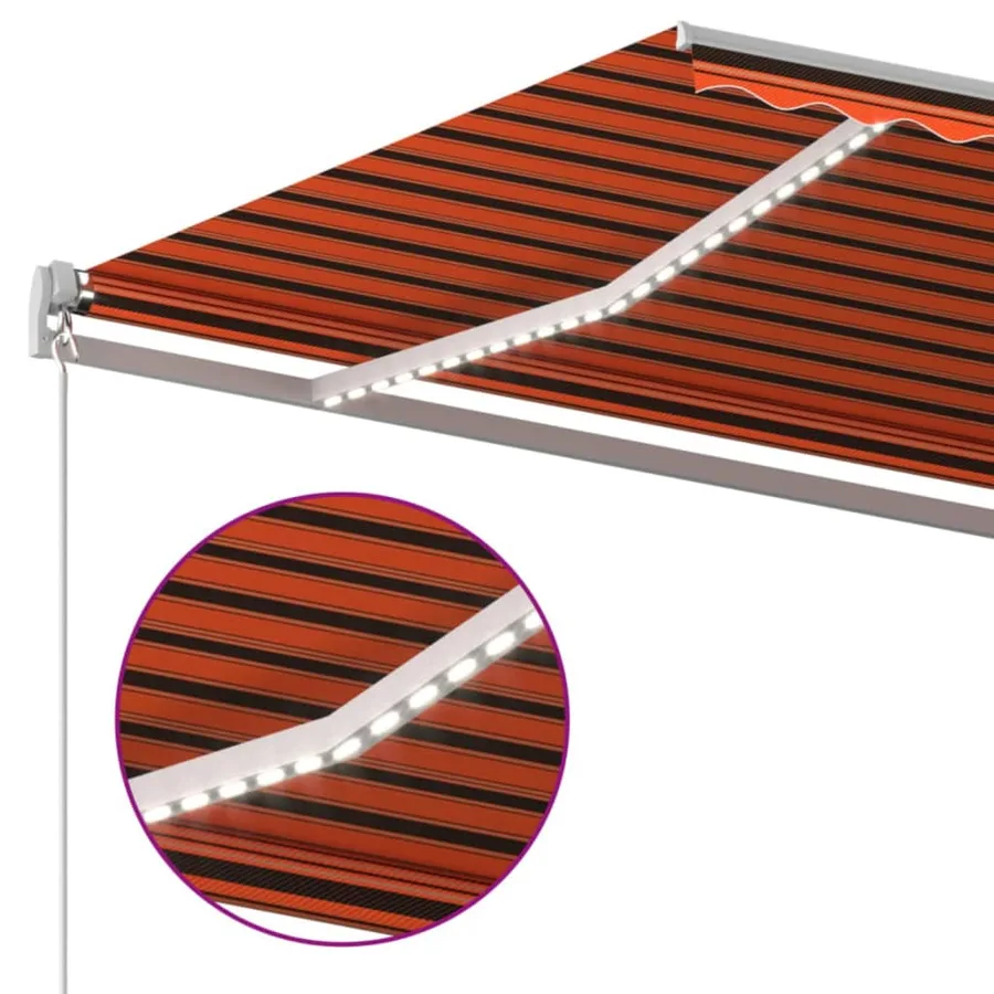 Auvent manuel rétractable avec LED 450x300 cm Orange et marron - 4