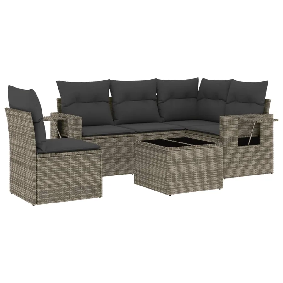 Salon de jardin 6 pcs avec coussins gris résine tressée - 2