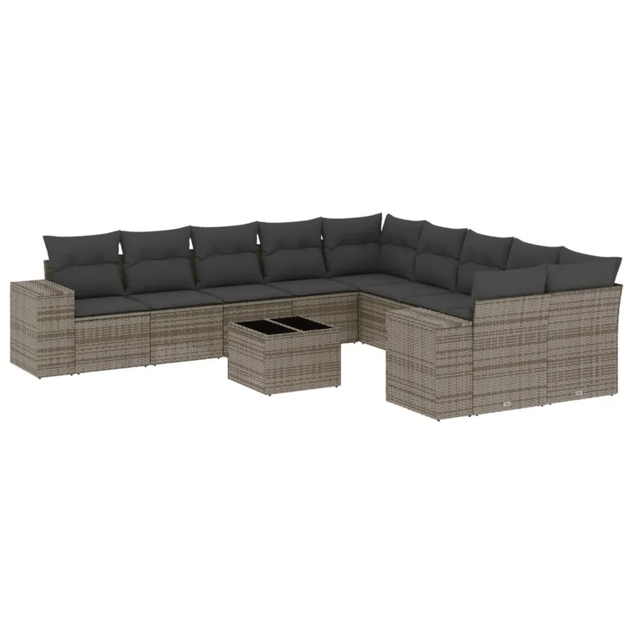 Salon de jardin 11 pcs avec coussins gris résine tressée - 2