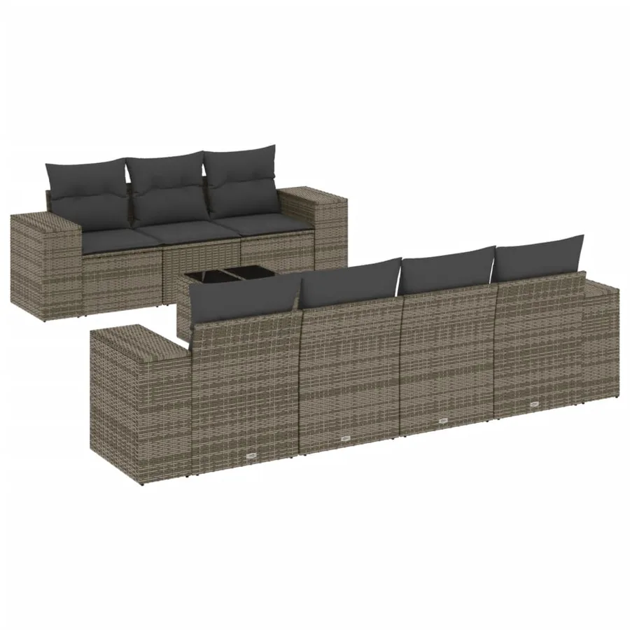 Salon de jardin 8 pcs avec coussins gris résine tressée - 2