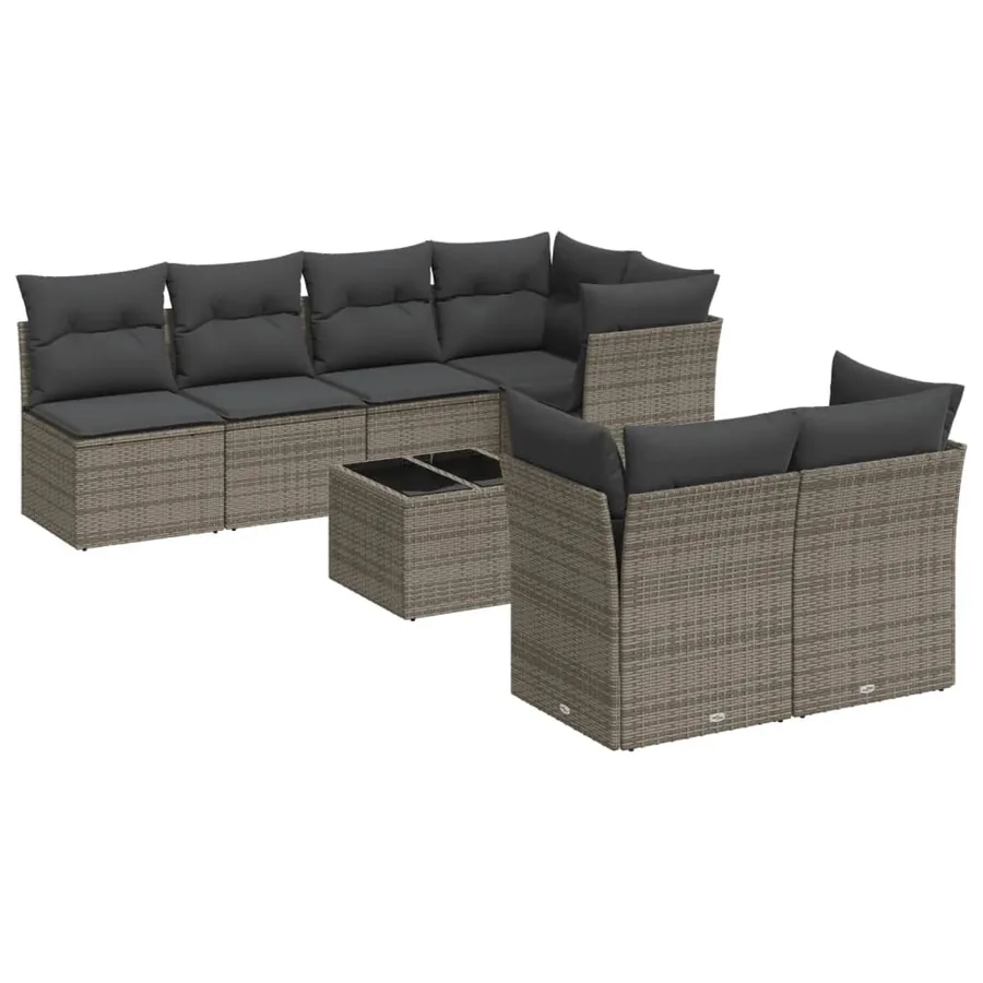 Salon de jardin 8 pcs avec coussins gris résine tressée - 2
