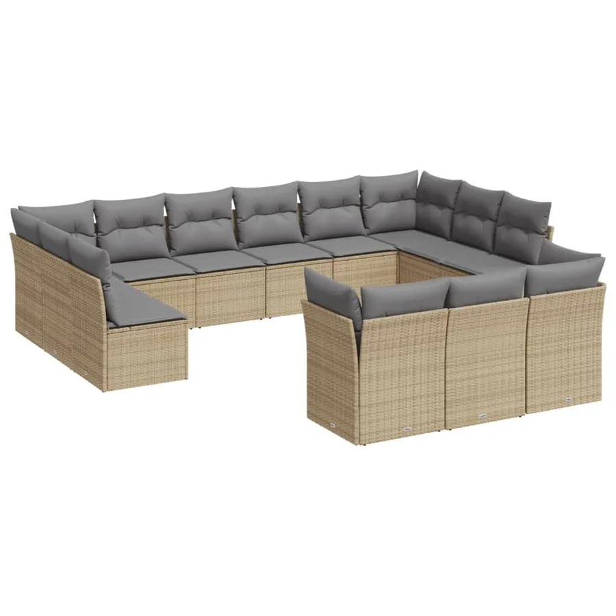 Salon de jardin avec coussins 13 pcs beige résine tressée - 2