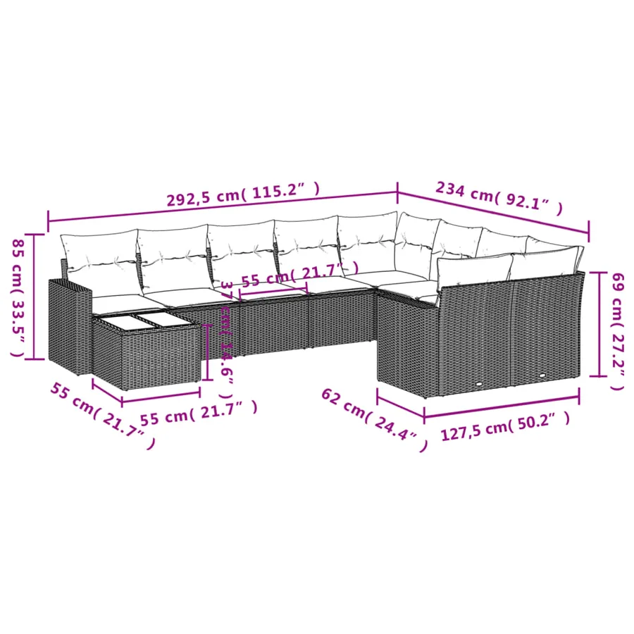 Salon de jardin avec coussins 10 pcs beige résine tressée - 3