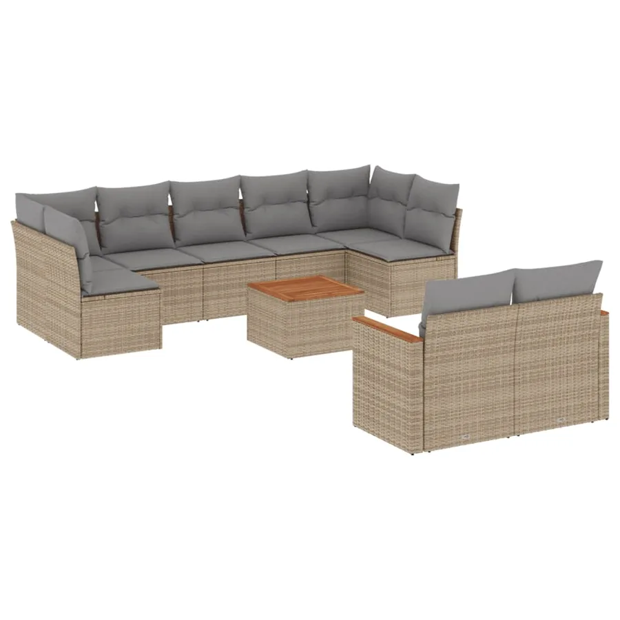 Salon de jardin avec coussins 10 pcs beige résine tressée - 2