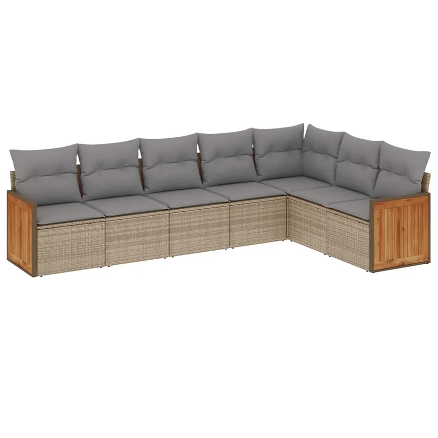 Salon de jardin avec coussins 7 pcs beige résine tressée - 2