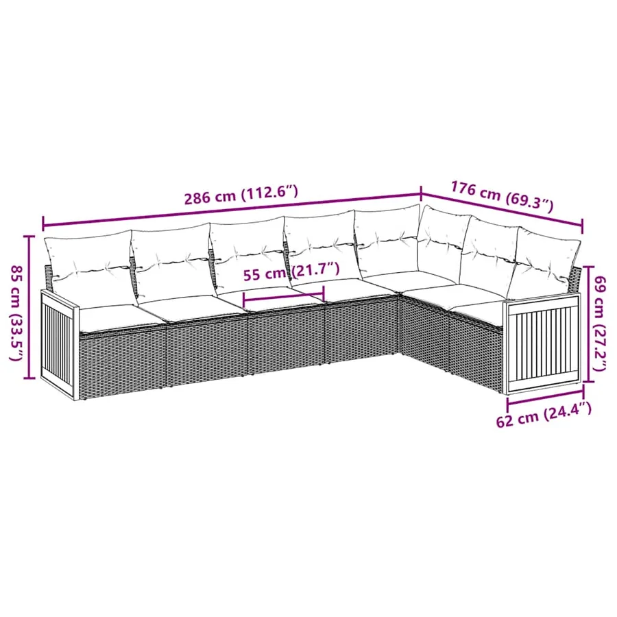 Salon de jardin avec coussins 7 pcs beige résine tressée - 3