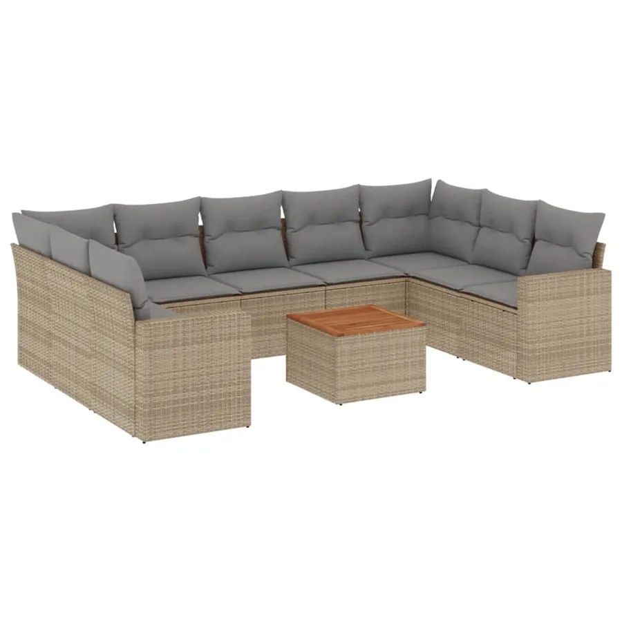 Salon de jardin et coussins 10 pcs mélange beige résine tressée - 2
