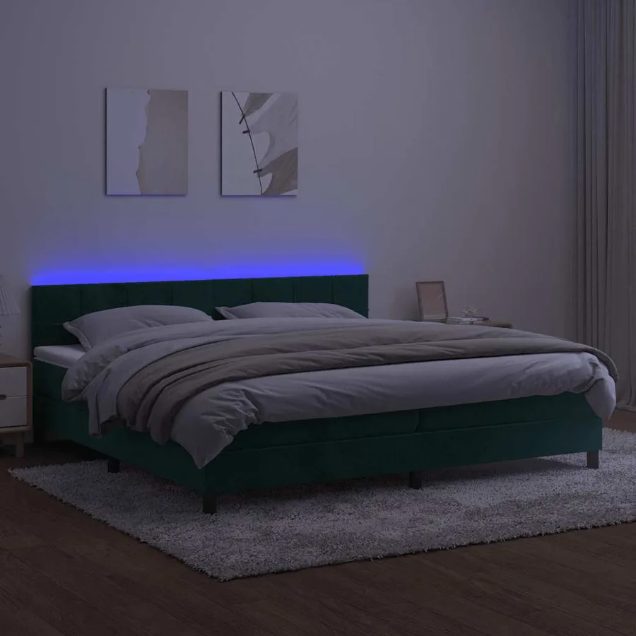 Sommier à lattes de lit avec matelas LED Vert foncé 200x200 cm - 4