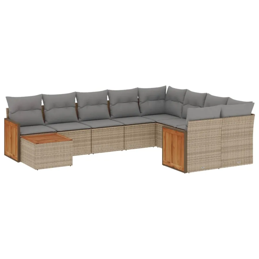 Salon de jardin avec coussins 10 pcs beige résine tressée - 2