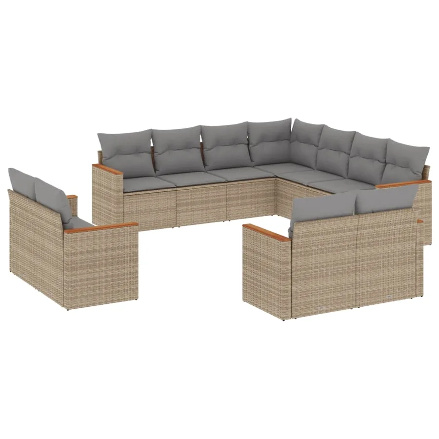 Salon de jardin 11 pcs avec coussins beige résine tressée - 2