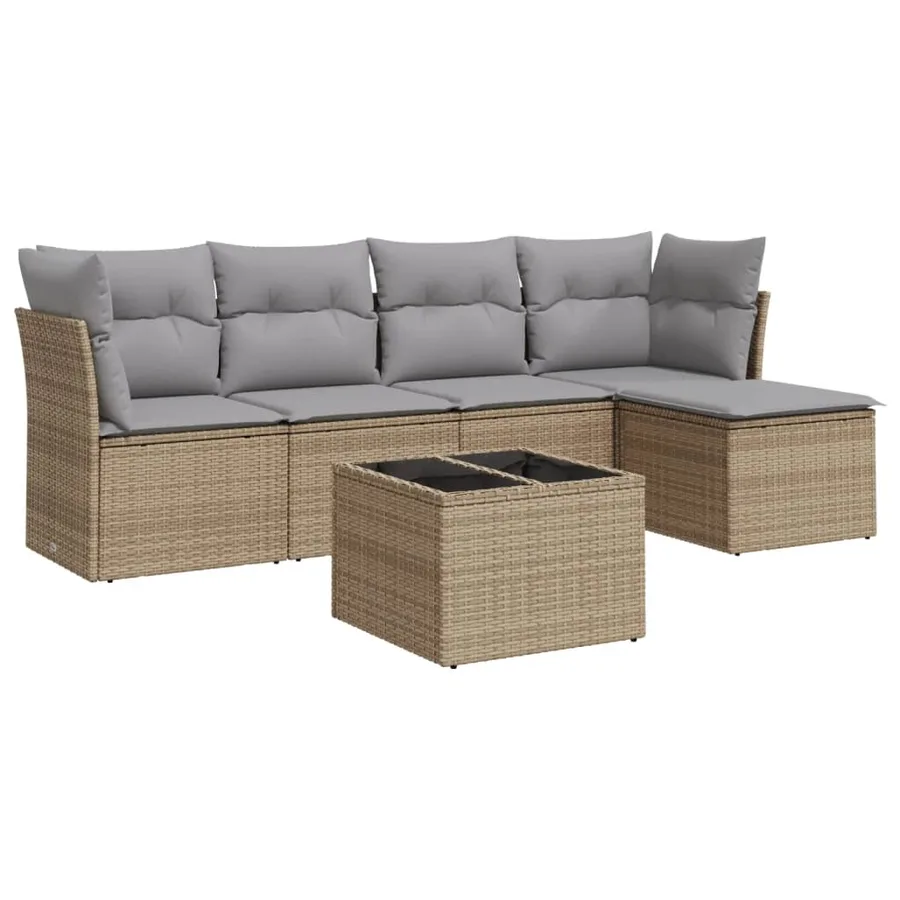 Salon de jardin avec coussins 6 pcs beige résine tressée - 2